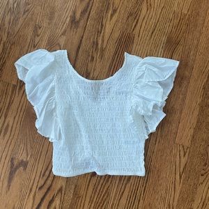 asos White Ruffle Sleeve Crop Top